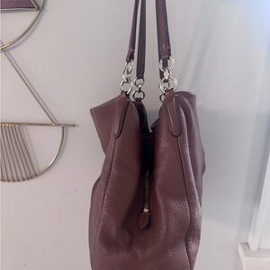 COACH MADISON Phoebe Brown Pebble Leather Shoulder Bag with Three Sections